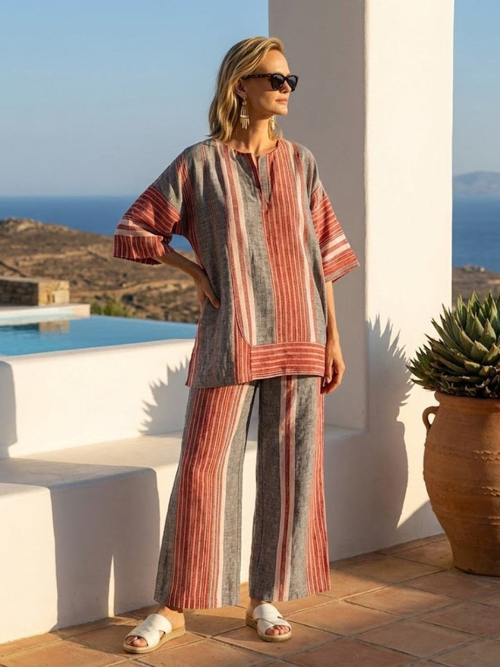 Genevieve | Linen Embroidered Wide-Leg Co-ord Set