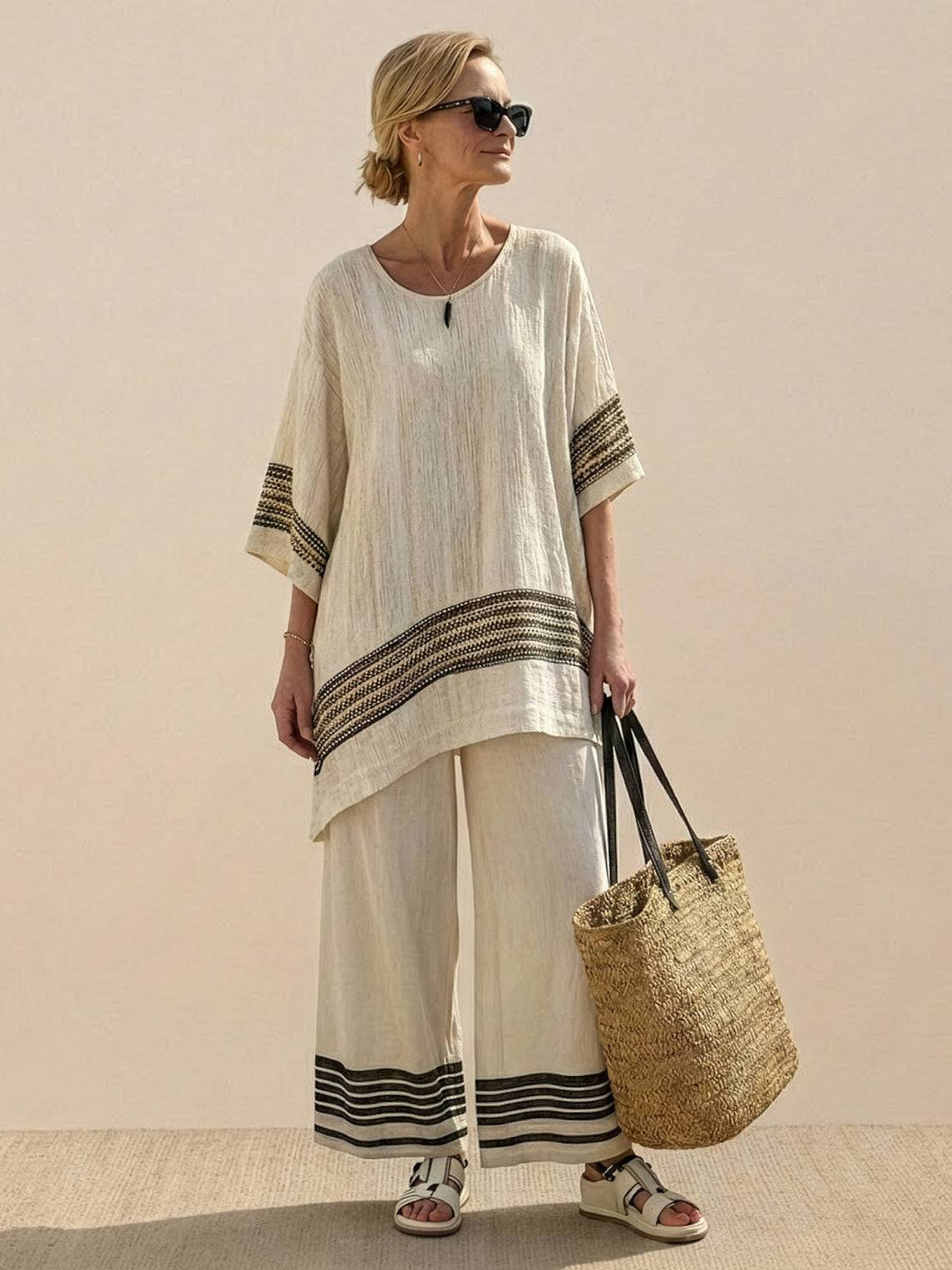 Genevieve | Linen Embroidered Wide-Leg Co-ord Set
