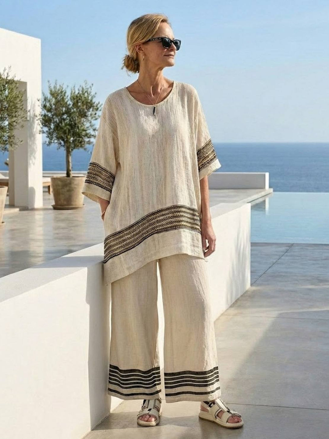 Genevieve | Linen Embroidered Wide-Leg Co-ord Set