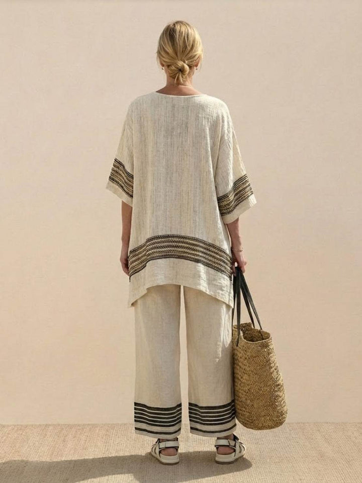 Genevieve | Linen Embroidered Wide-Leg Co-ord Set