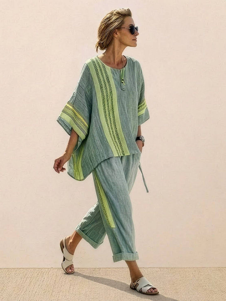 Genevieve | Linen Embroidered Wide-Leg Co-ord Set