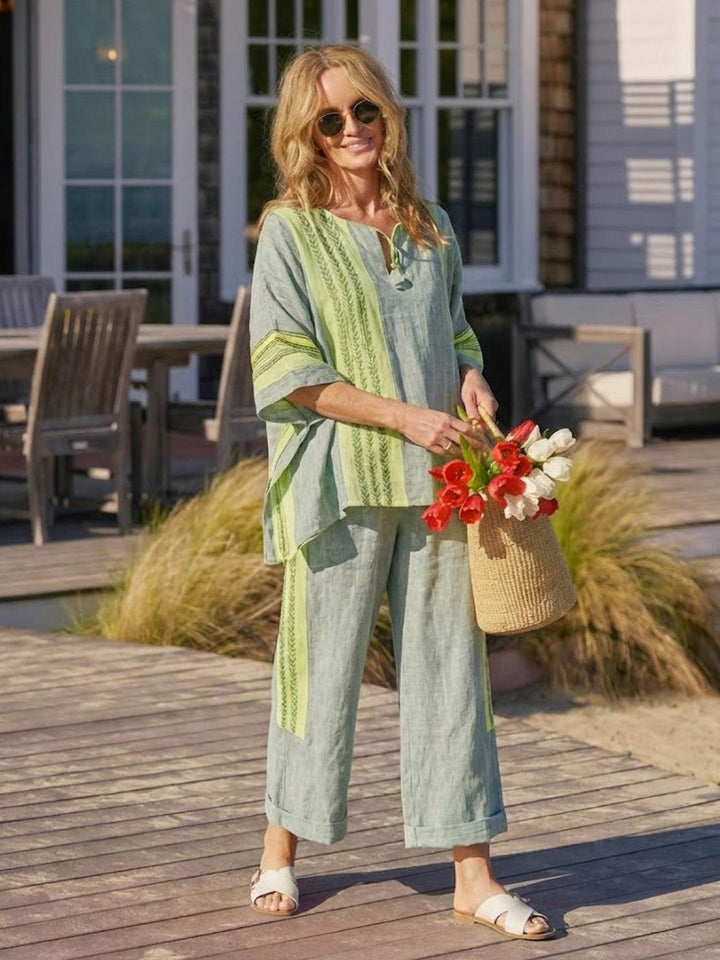 Genevieve | Linen Embroidered Wide-Leg Co-ord Set