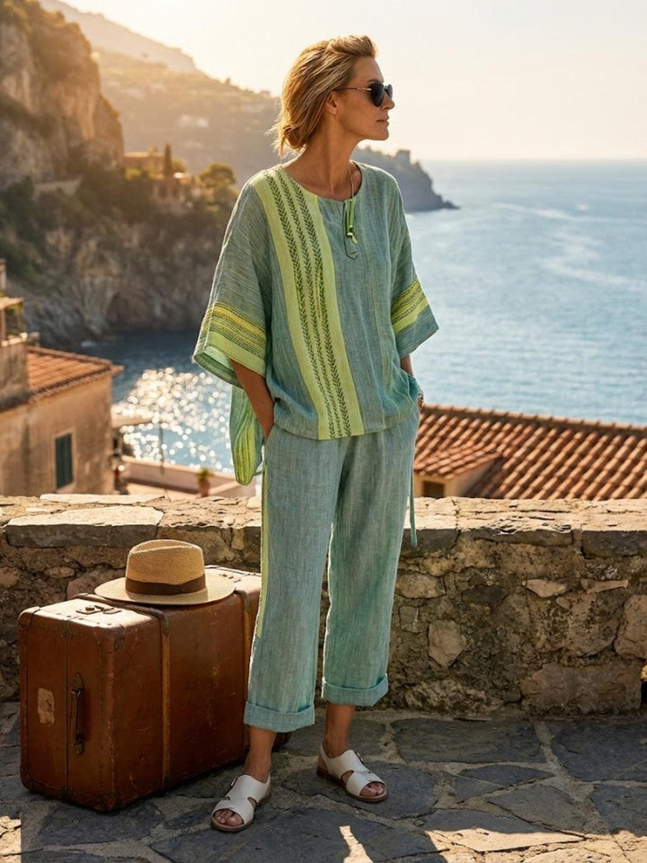 Genevieve | Linen Embroidered Wide-Leg Co-ord Set