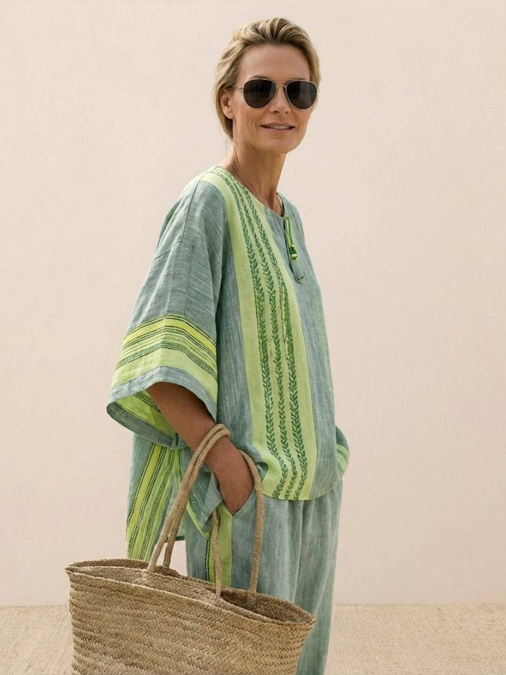 Genevieve | Linen Embroidered Wide-Leg Co-ord Set