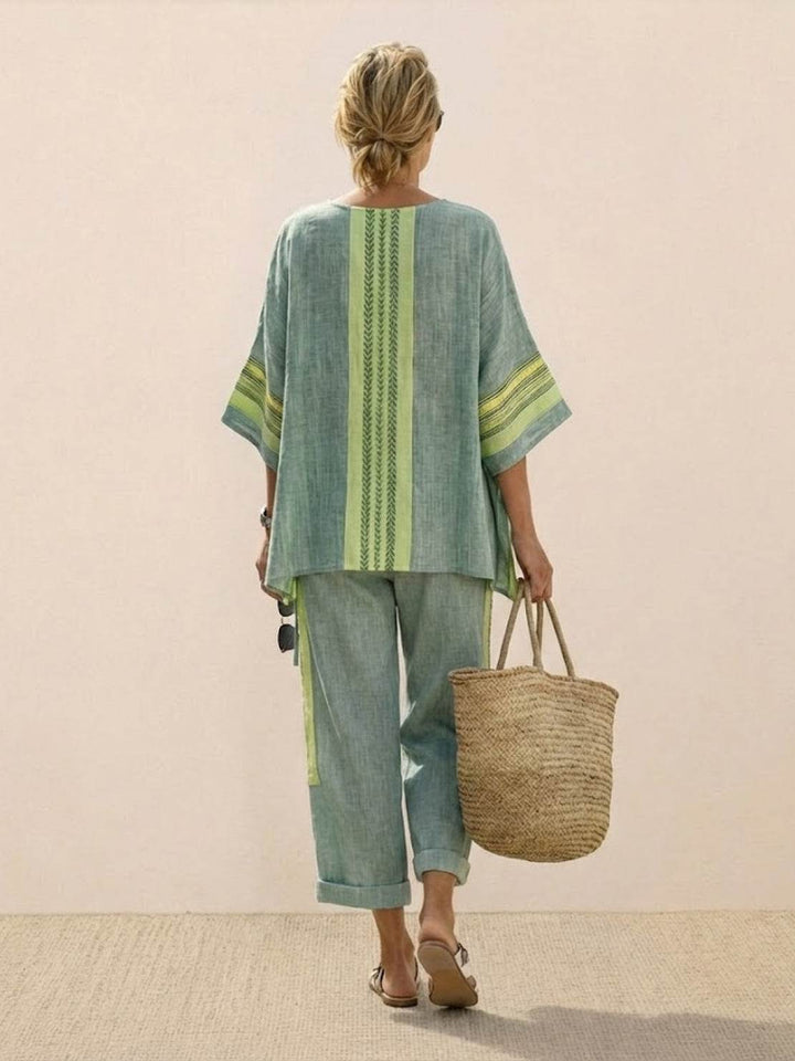 Genevieve | Linen Embroidered Wide-Leg Co-ord Set