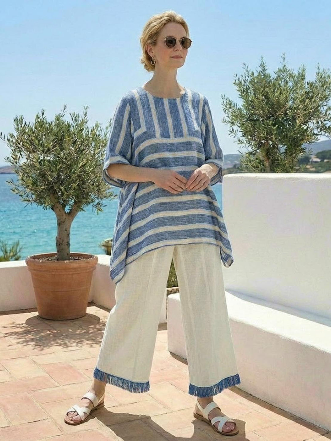Genevieve | Linen Embroidered Wide-Leg Co-ord Set