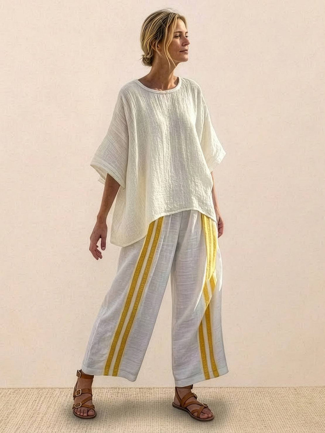 Genevieve | Linen Embroidered Wide-Leg Co-ord Set