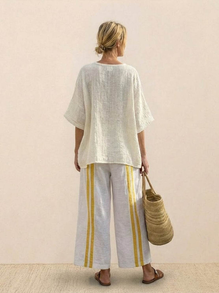 Genevieve | Linen Embroidered Wide-Leg Co-ord Set