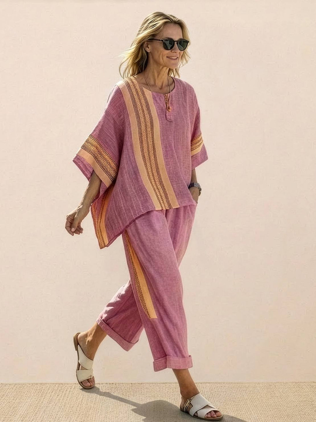 Genevieve | Linen Embroidered Wide-Leg Co-ord Set