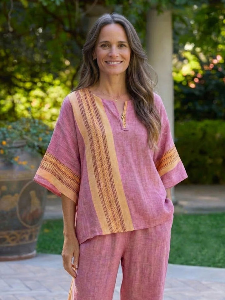 Genevieve | Linen Embroidered Wide-Leg Co-ord Set