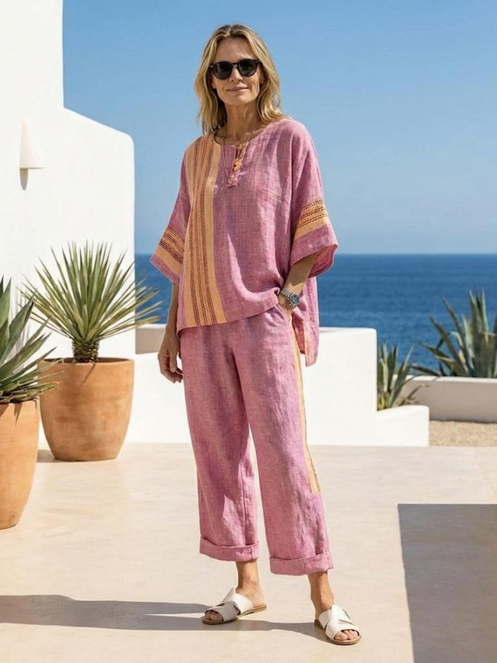 Genevieve | Linen Embroidered Wide-Leg Co-ord Set