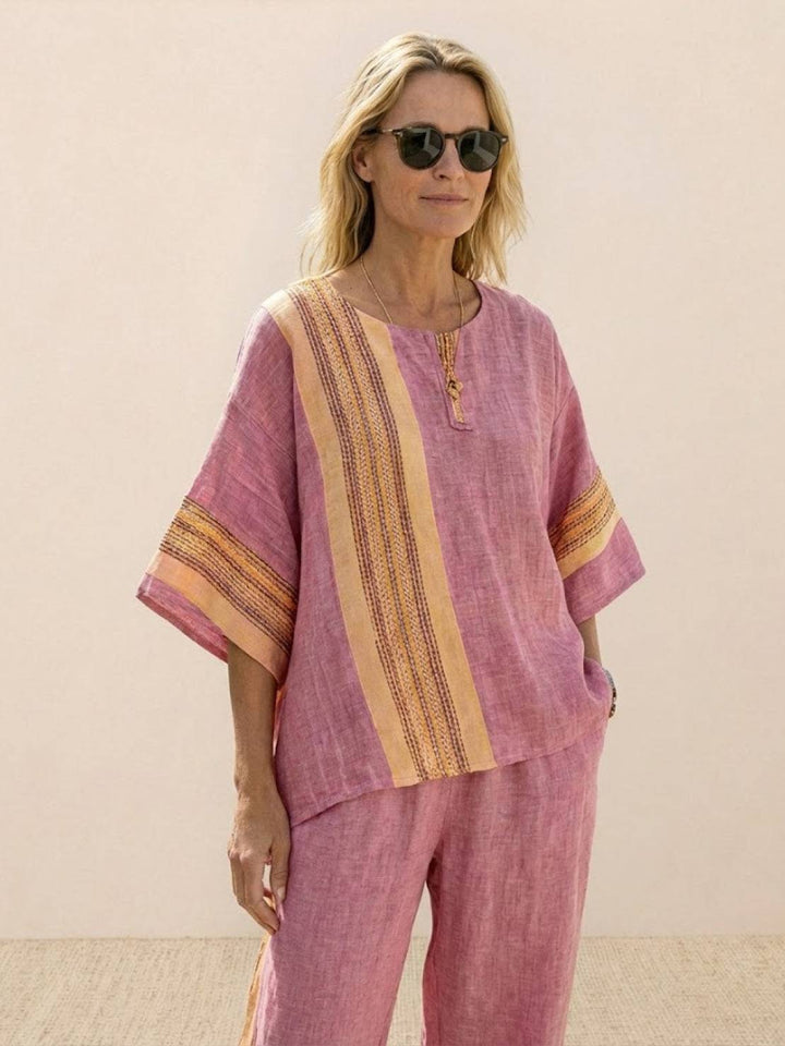 Genevieve | Linen Embroidered Wide-Leg Co-ord Set
