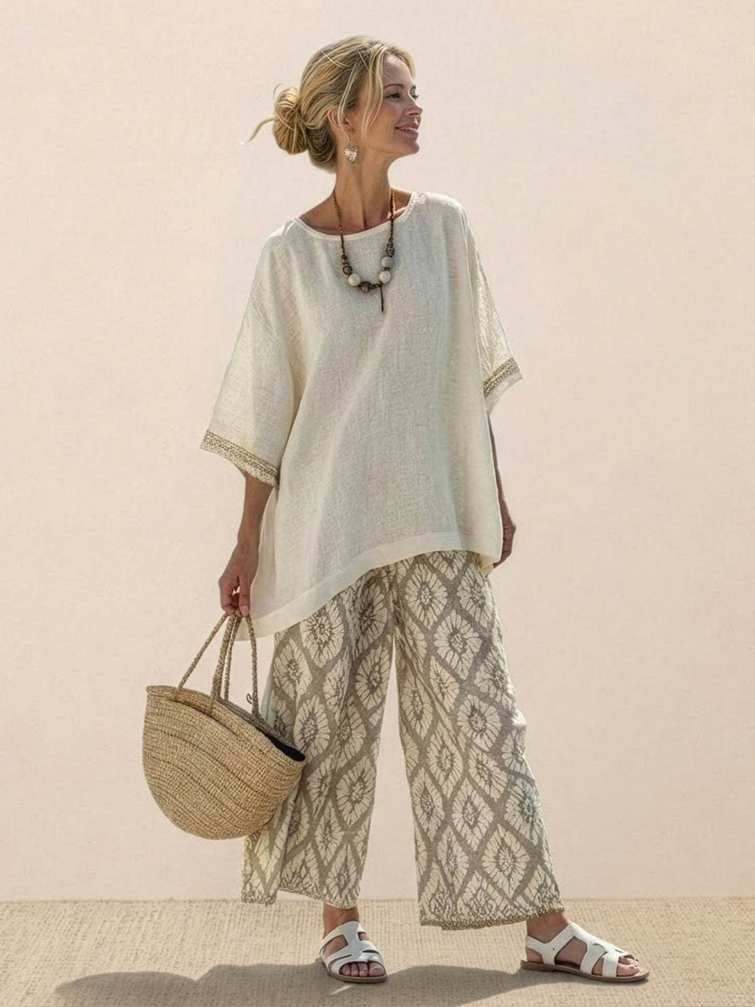 Genevieve | Linen Embroidered Wide-Leg Co-ord Set