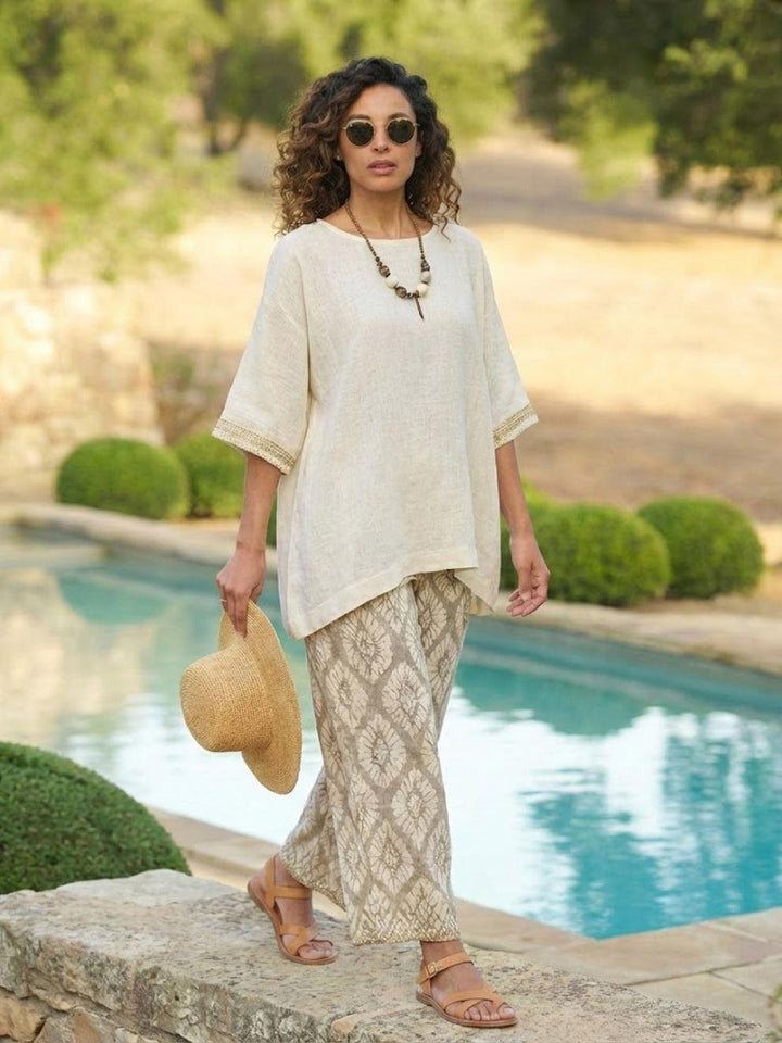 Genevieve | Linen Embroidered Wide-Leg Co-ord Set