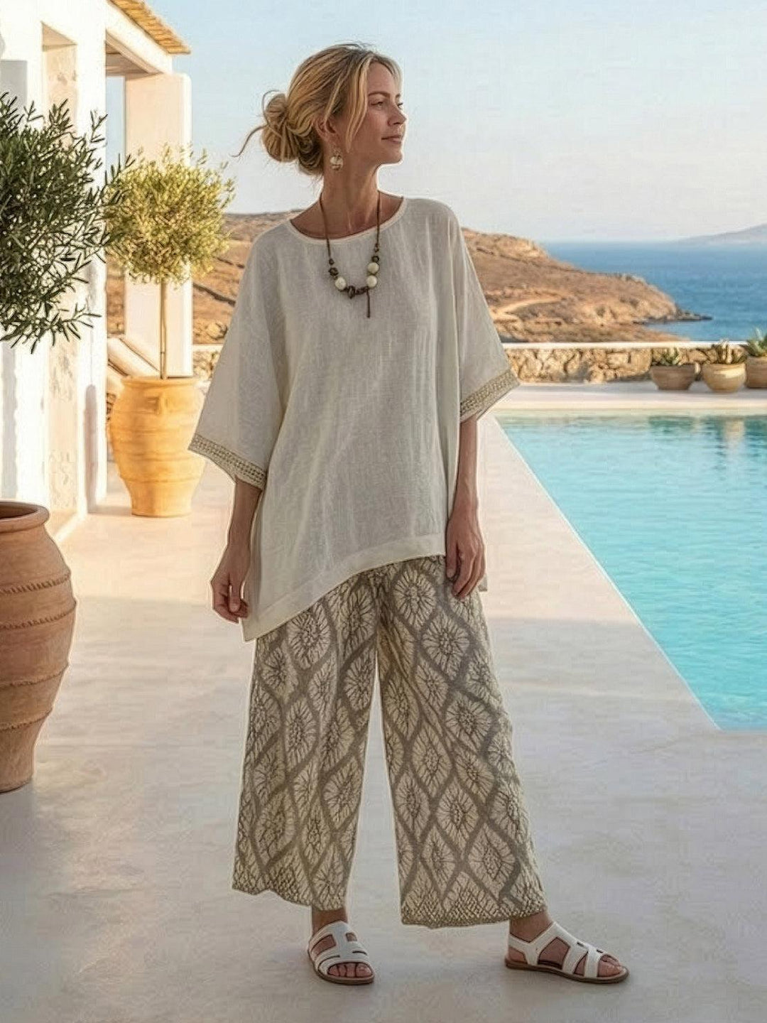 Genevieve | Linen Embroidered Wide-Leg Co-ord Set