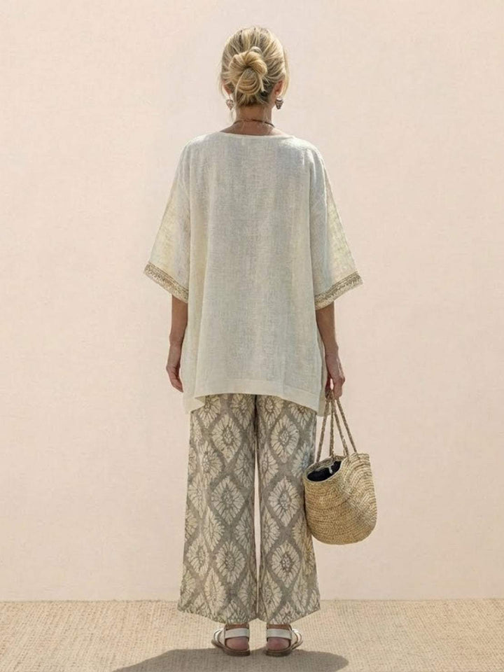 Genevieve | Linen Embroidered Wide-Leg Co-ord Set