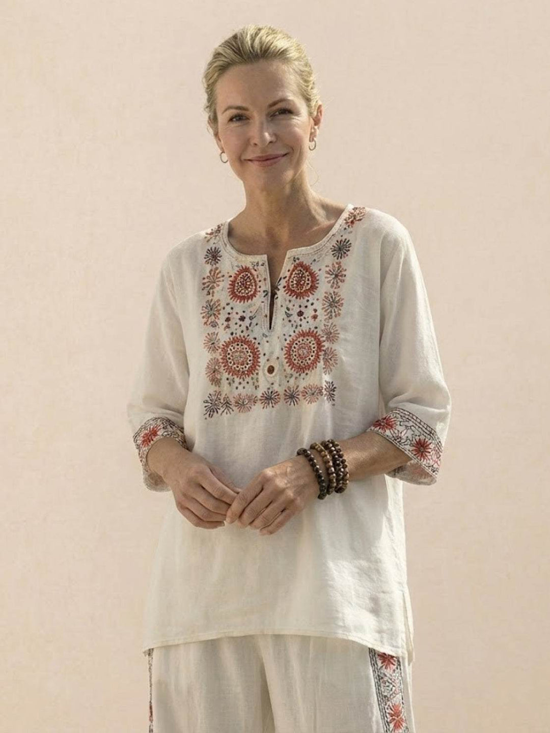 Genevieve | Linen Embroidered Wide-Leg Co-ord Set