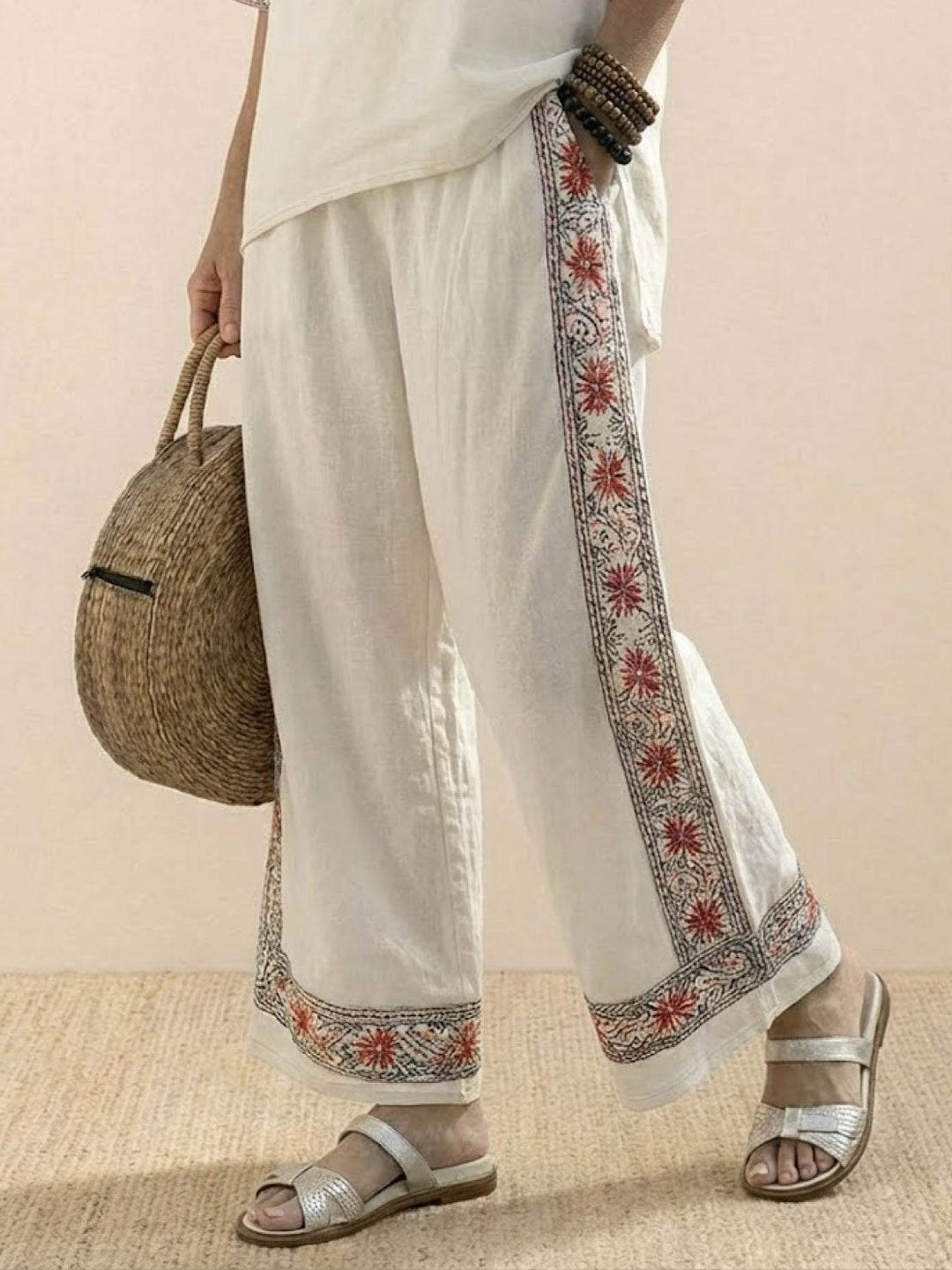 Genevieve | Linen Embroidered Wide-Leg Co-ord Set
