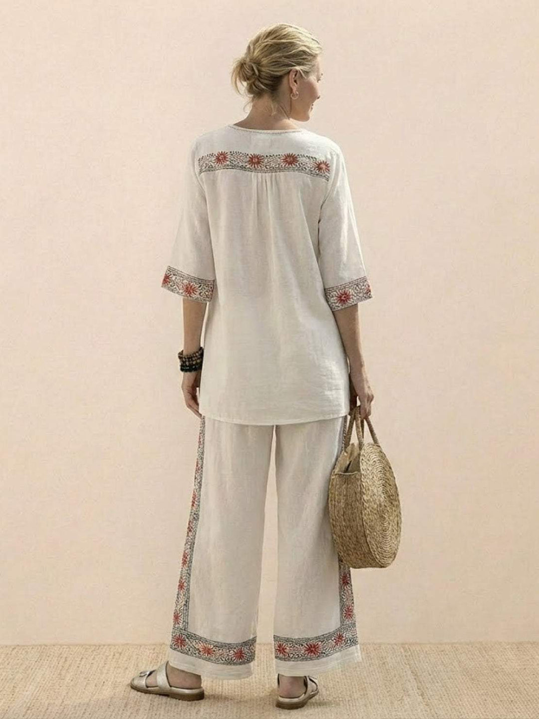 Genevieve | Linen Embroidered Wide-Leg Co-ord Set