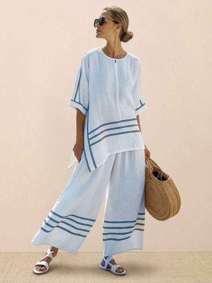 Genevieve | Linen Embroidered Wide-Leg Co-ord Set