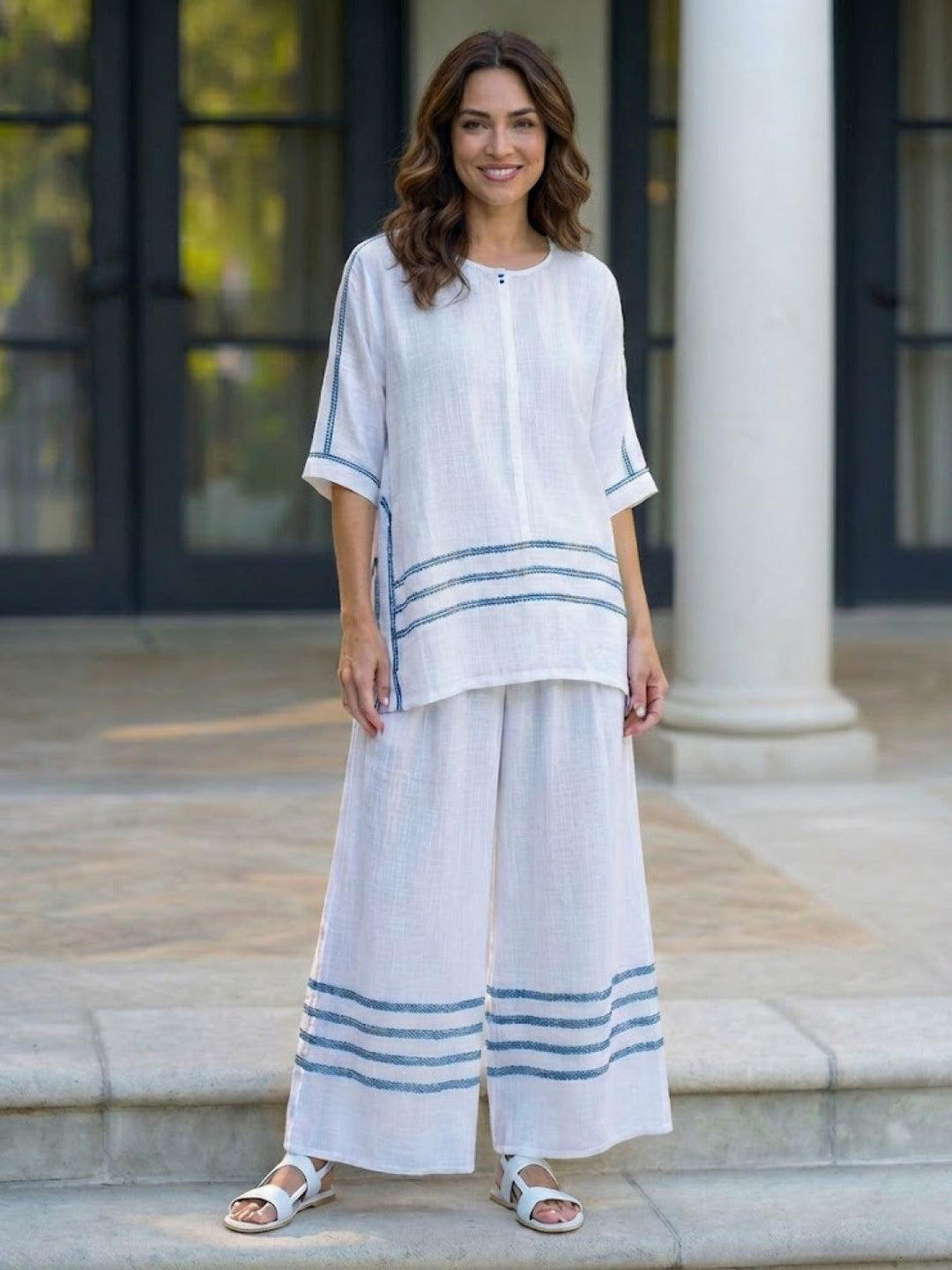 Genevieve | Linen Embroidered Wide-Leg Co-ord Set