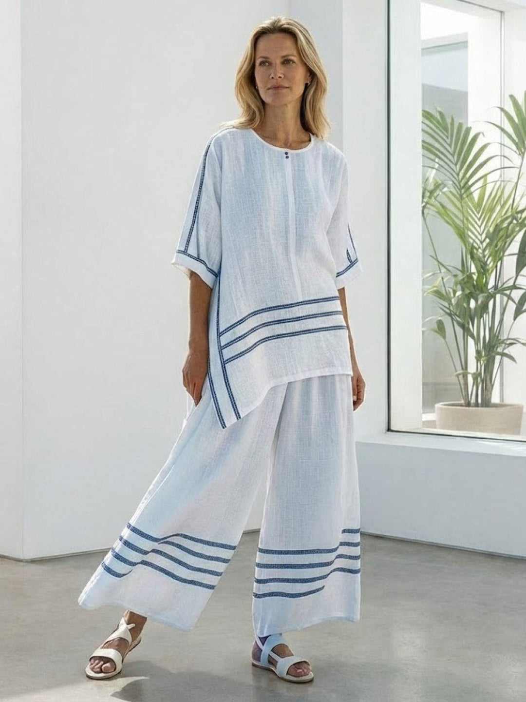 Genevieve | Linen Embroidered Wide-Leg Co-ord Set