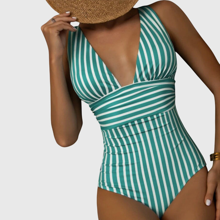 Sabine | Tummy-Control V-Neck Striped One-Piece Swimsuit