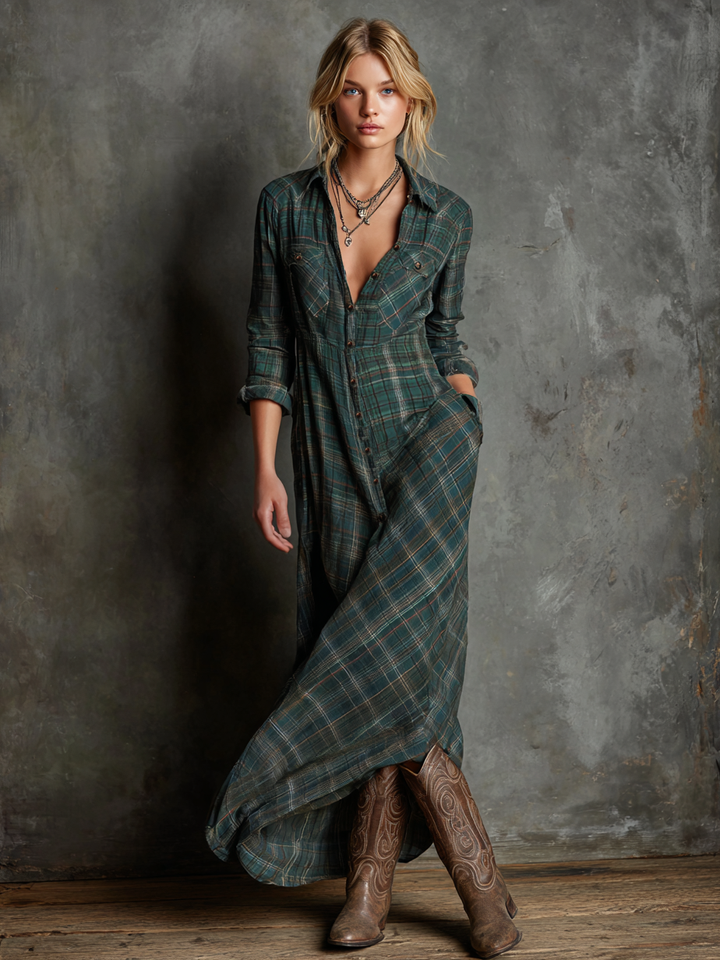 Harper Plaid Shirt Maxi Dress