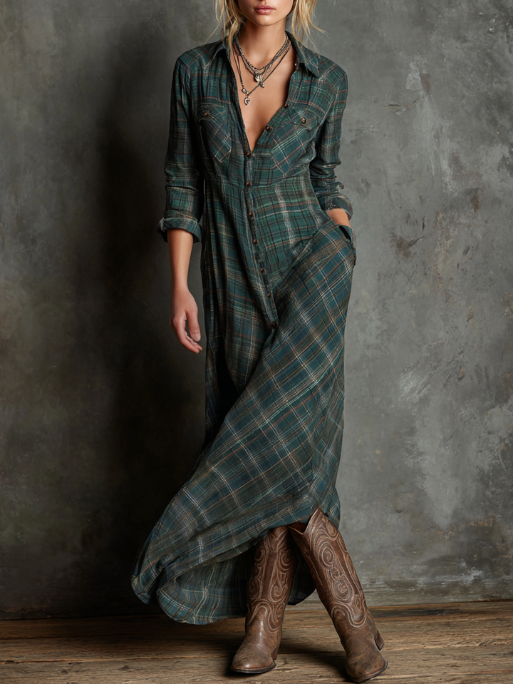 Harper Plaid Shirt Maxi Dress