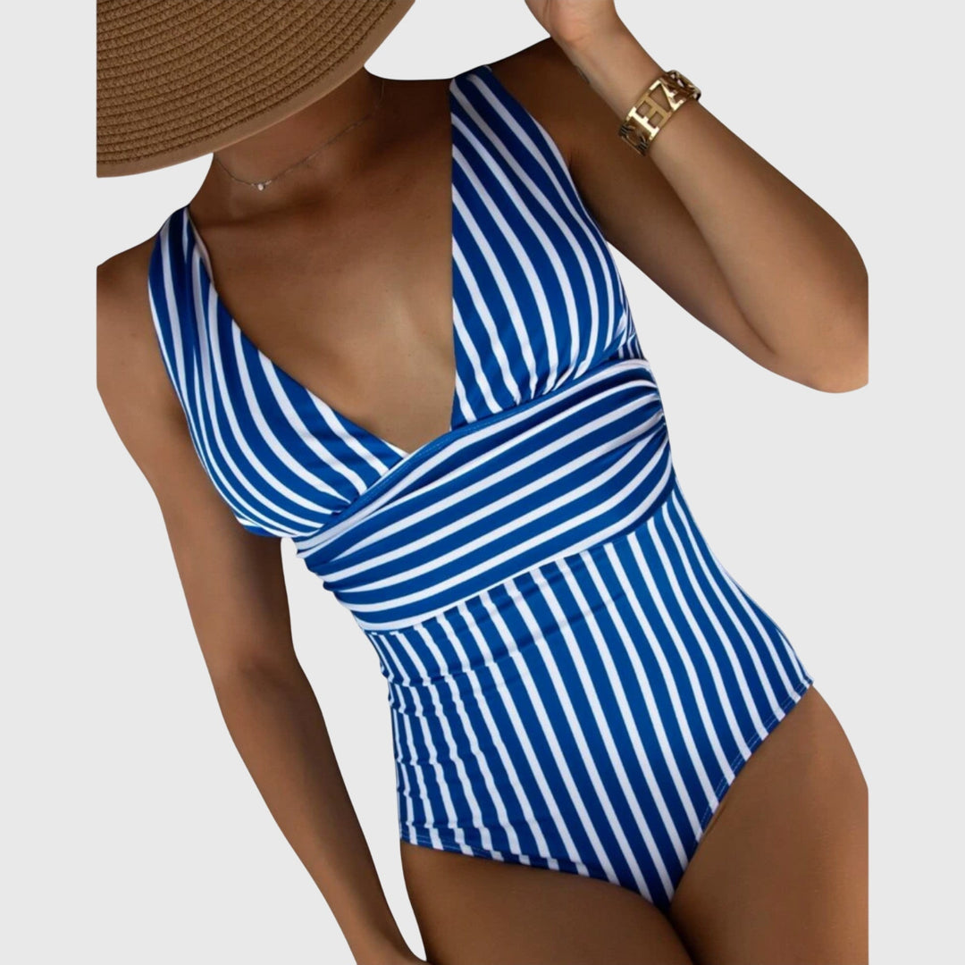 Sabine | Tummy-Control V-Neck Striped One-Piece Swimsuit