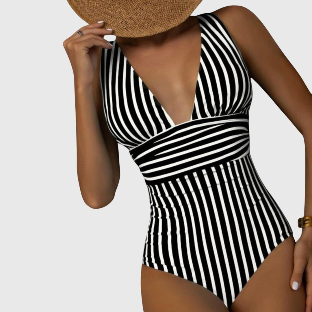Sabine | Tummy-Control V-Neck Striped One-Piece Swimsuit