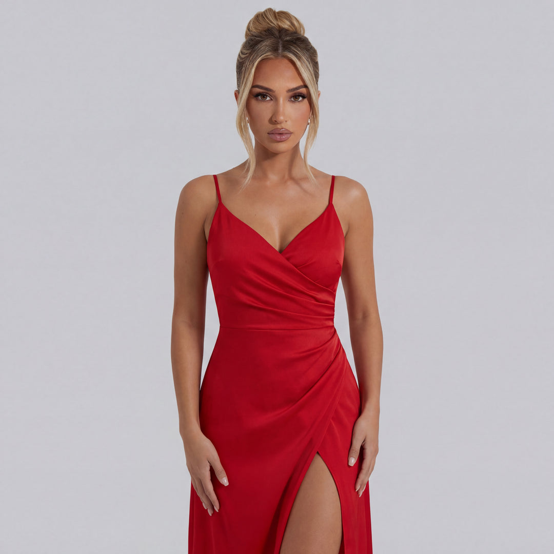Isabella Satin Slit Maxi Dress