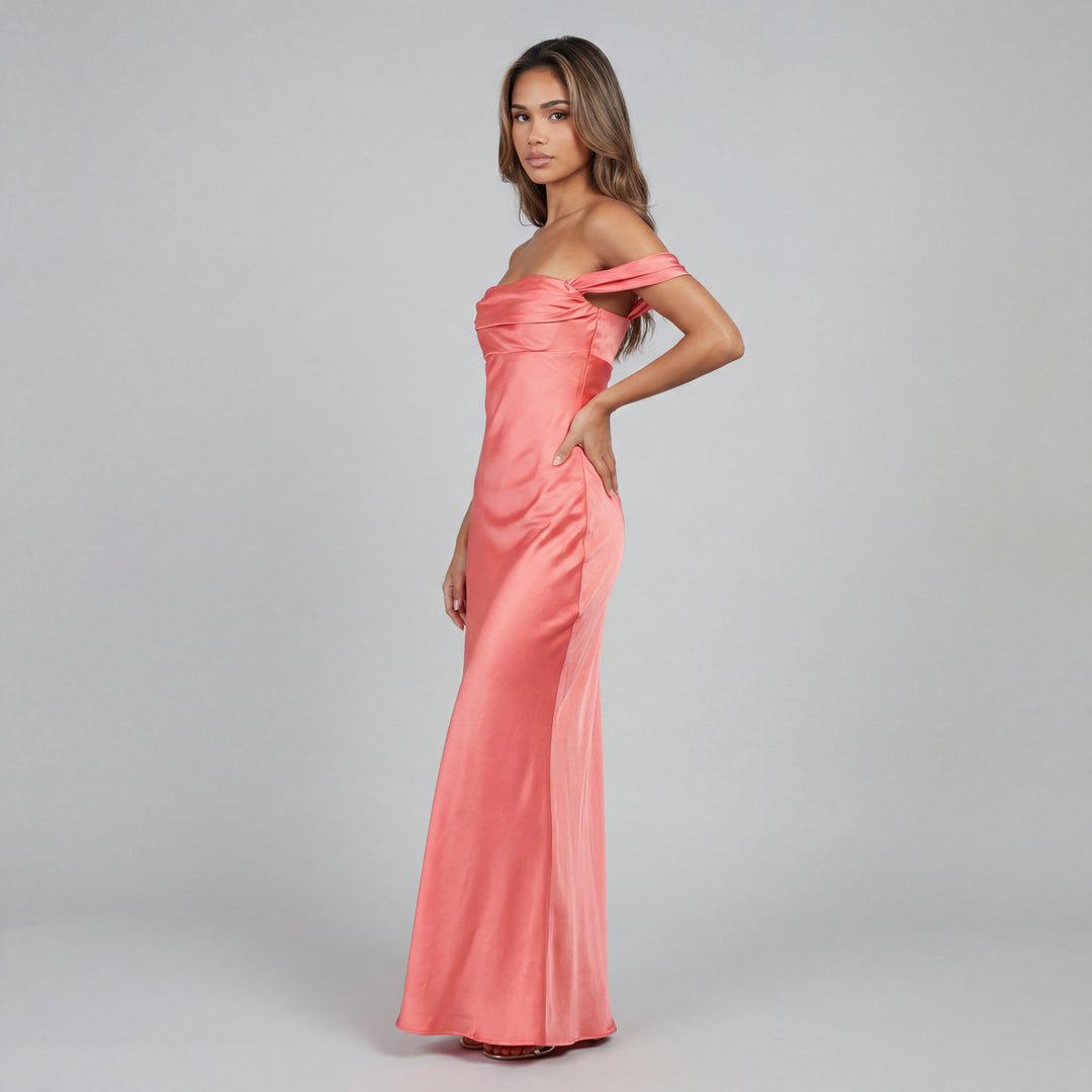Bella Off Shoulder Satin Maxi Dress