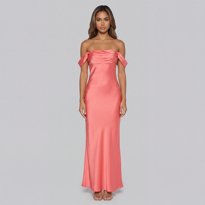 Bella Off Shoulder Satin Maxi Dress