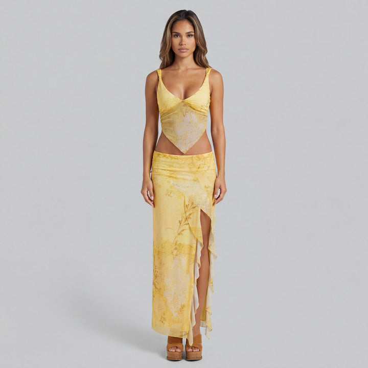 Luna Paisley Ruffle Maxi Skirt