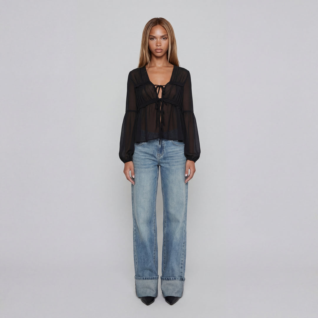 Elena Sheer Tie Blouse