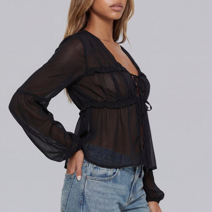 Elena Sheer Tie Blouse