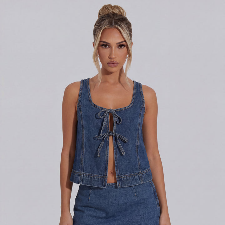 Francesca Denim Tie Top