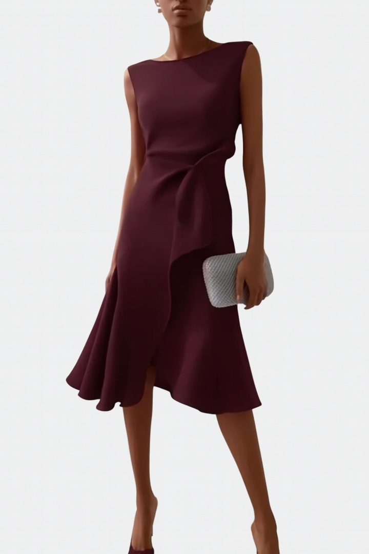 Margaux | Draped Asymmetric Midi Dress