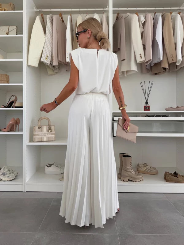 Cordelia | Pleated Sleeveless Wide-Leg Two-Piece Co-ord Set