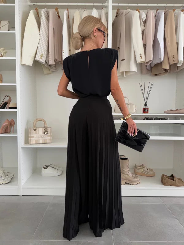Cordelia | Pleated Sleeveless Wide-Leg Two-Piece Co-ord Set