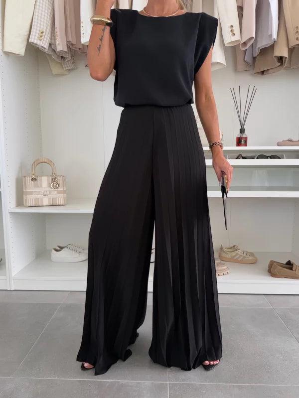 Cordelia | Pleated Sleeveless Wide-Leg Two-Piece Co-ord Set