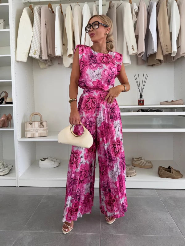 Cordelia | Pleated Sleeveless Wide-Leg Two-Piece Co-ord Set