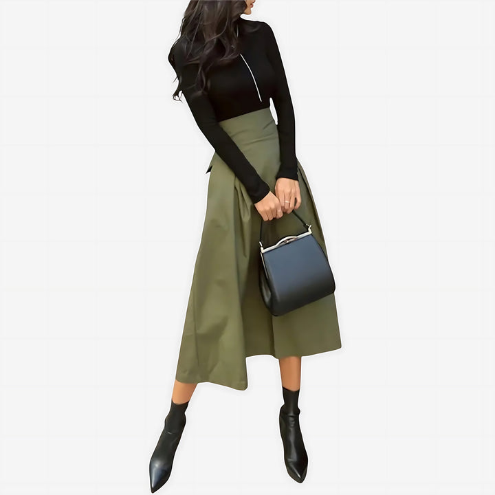 Felicity | High-Waist Tie-Waist A-Line Midi Skirt