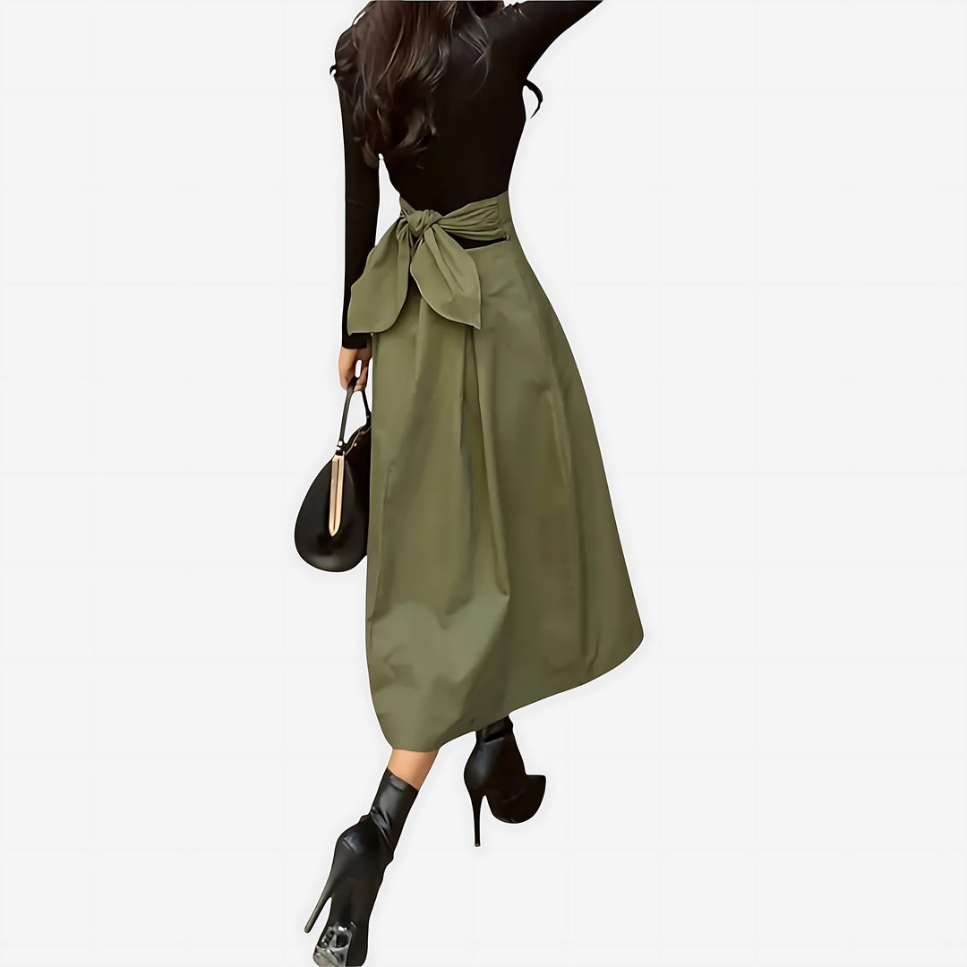 Felicity | High-Waist Tie-Waist A-Line Midi Skirt