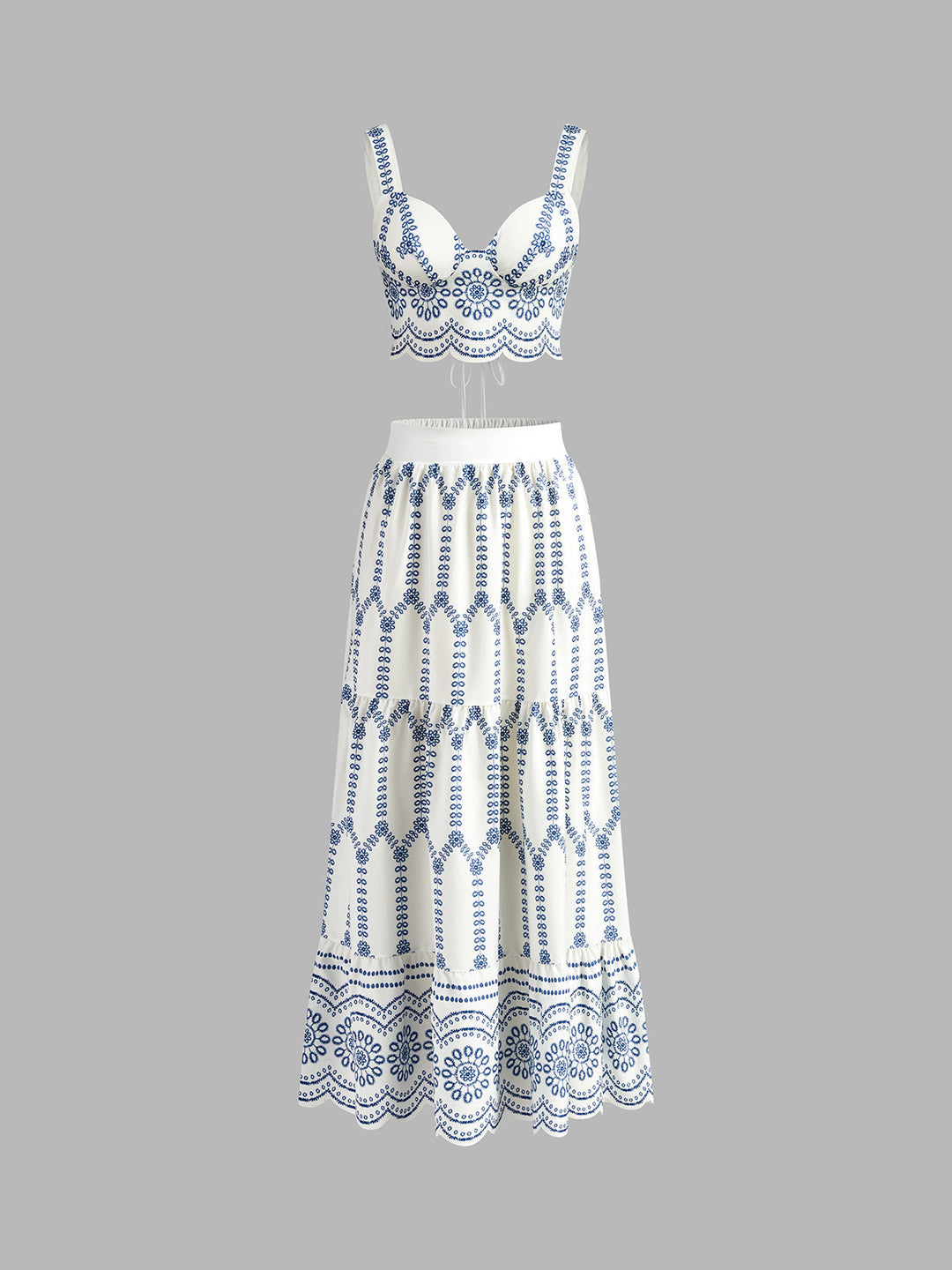 Eloise | Embroidered Crop Top and Midi Skirt Two-Piece Set