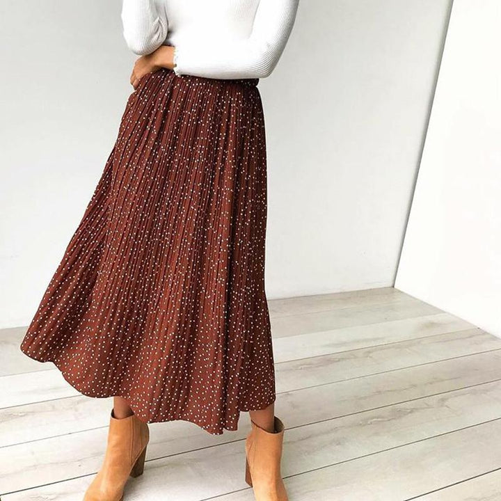 Agnes | High-Waist Polka Dot Pleated Flowy Midi Skirt