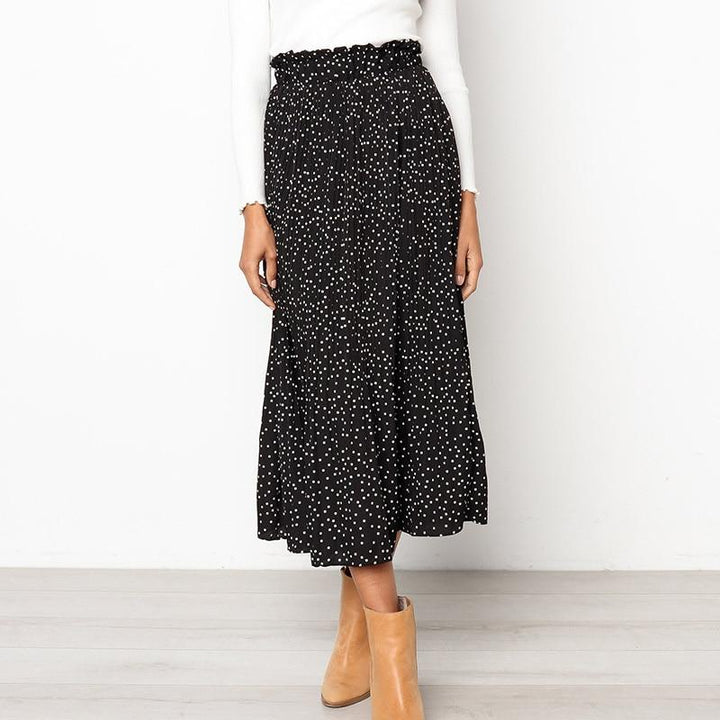 Agnes | High-Waist Polka Dot Pleated Flowy Midi Skirt