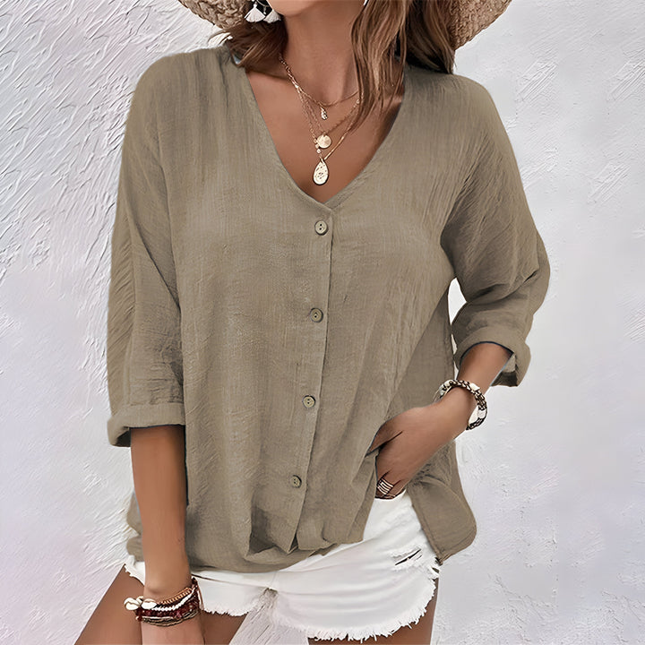 Adelaide | V-Neck Relaxed Button Blouse