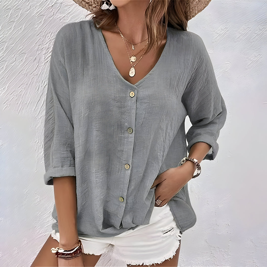 Adelaide | V-Neck Relaxed Button Blouse
